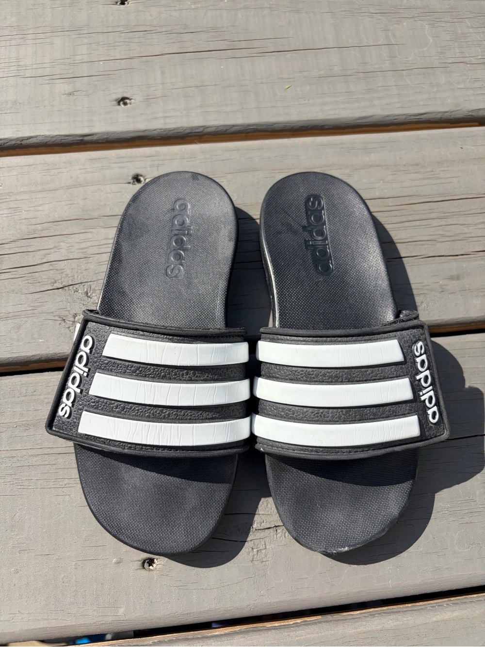 adidas Black and White Youth Slide Sandals with Three Stripes